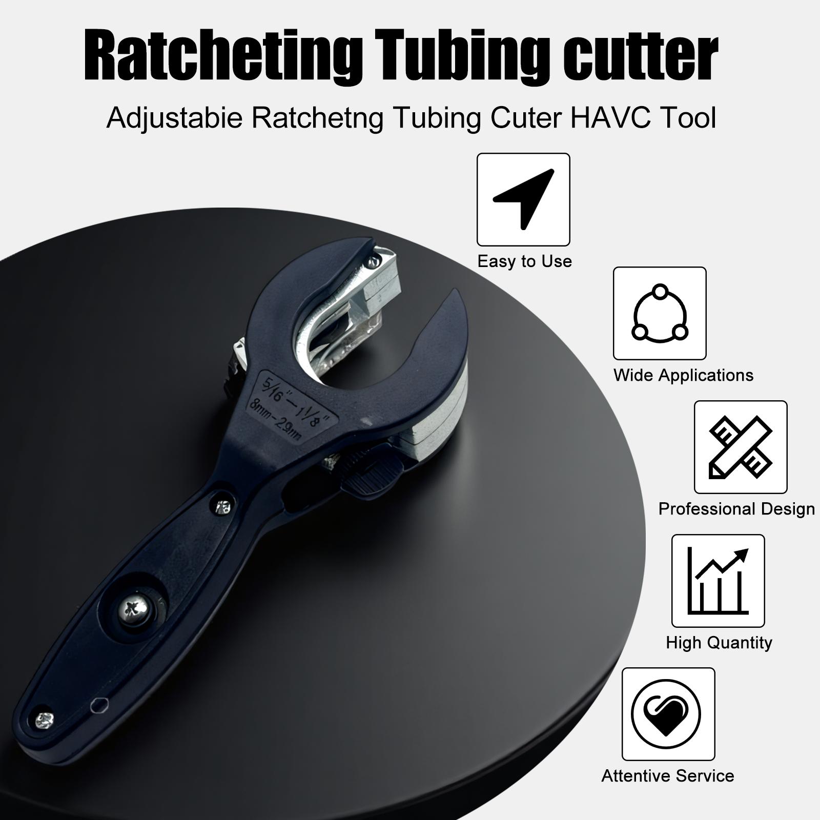 Ratchet-Type Pipe Cutter, One-Hand Fast Tubing Cutter for 5/16" to 1-1/8" Copper, Aluminum and Stainless Steel Pipe, Compact Plumbing Tool for Tight Spaces