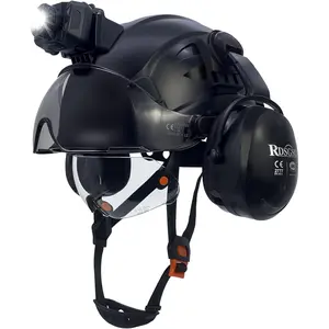 All-in-2 Industrial Safety Helmet with Built-in LED Headlight, Visor, Ear Muffs - Lightweight Vented Hard Shell Hard Hat with Adjustable Suspension, Shock Absorption, Construction Accessories for Construction, Electrical Work,summervibes