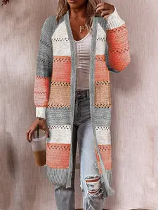 Rgothic Contrast Colorblock Textured Cardigan Knit Open Front Long Sleeve Cardigan