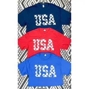 Tees2urdoor Women's USA Stars Distressed Graphic T-Shirt - Unisex Cotton Streetwear Round Neck Shortsleeve Casual Lightweight Basic White Top, Graphic T Shirts