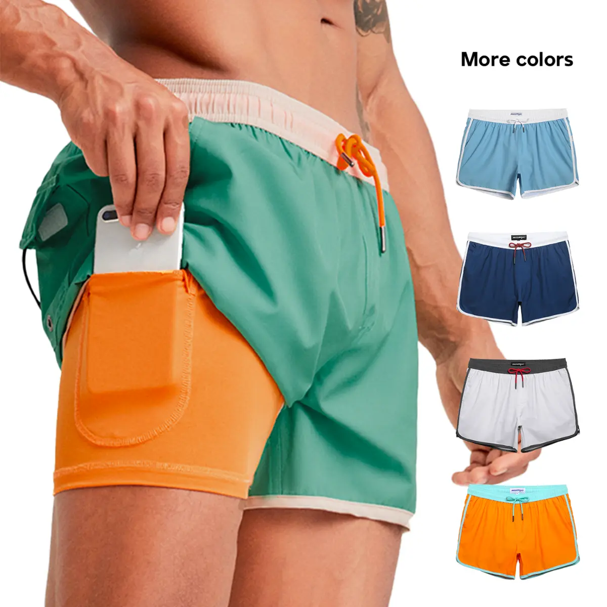 Maamgic Swim Shorts 4.5 Inseam Spandex,2 in 1 Stretch, Polyester, Adjustable Waistband, 2 Side Pockets, 1 Back Pocket & Quick-Drying Compression Liner & Anti-Chafe,Beach Activities,Swimming Pool,Casual Vacation SwimTrunks #tiktokshopbacktoschool