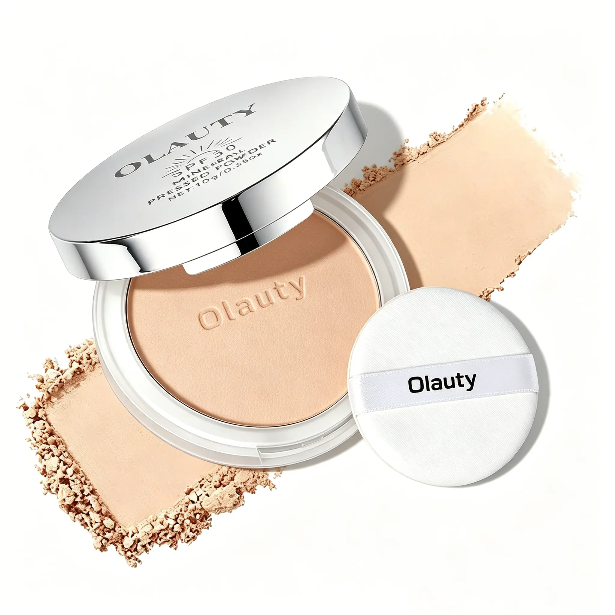 10g Lightweight Mineral Powder Foundation Cosmetic - Compact, Fine Grain, Flawless, Full Cover Formula with Oil-Free, Oil Control, Moisturizing, Mild, Seamless Blending, Concealing, Setting, Sun Protection Features + Puff & Mirror, Compact Powder Powder,