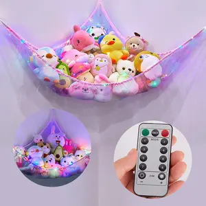 Stuffed Animals Net or Hammock with LED Light Hanging Toy - Pack of 1 with Remote Control - 8 Kinds of Lights for Nursery & Kids Room Storage