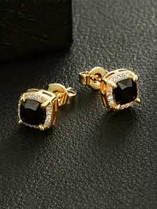 ICED CHICS 1 pair of 18k gold-plated square synthetic zirconia stud earrings, suitable for both men and women, 6mm mini hip-hop punk jewelry, fashionable and avant-garde accessories, creating eye-catching looks, High Quality Earrings