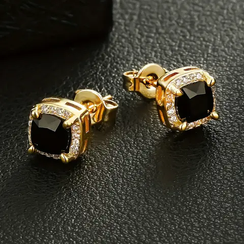 ICED CHICS 1 pair of 18k gold-plated square synthetic zirconia studs earrings, suitable for both men and women, 6mm mini hip-hop punk jewelry, fashionable and avant-garde accessories, creating eye-catching looks, Trendy Earrings, High Quality Earrings