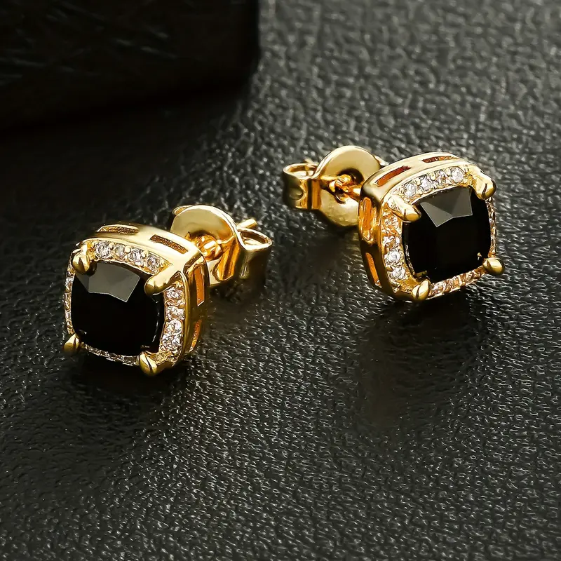 ICED CHICS 1 pair of 18k gold-plated square synthetic zirconia studs earrings, suitable for both men and women, 6mm mini hip-hop punk jewelry, fashionable and avant-garde accessories, creating eye-catching looks, Trendy Earrings, High Quality Earrings