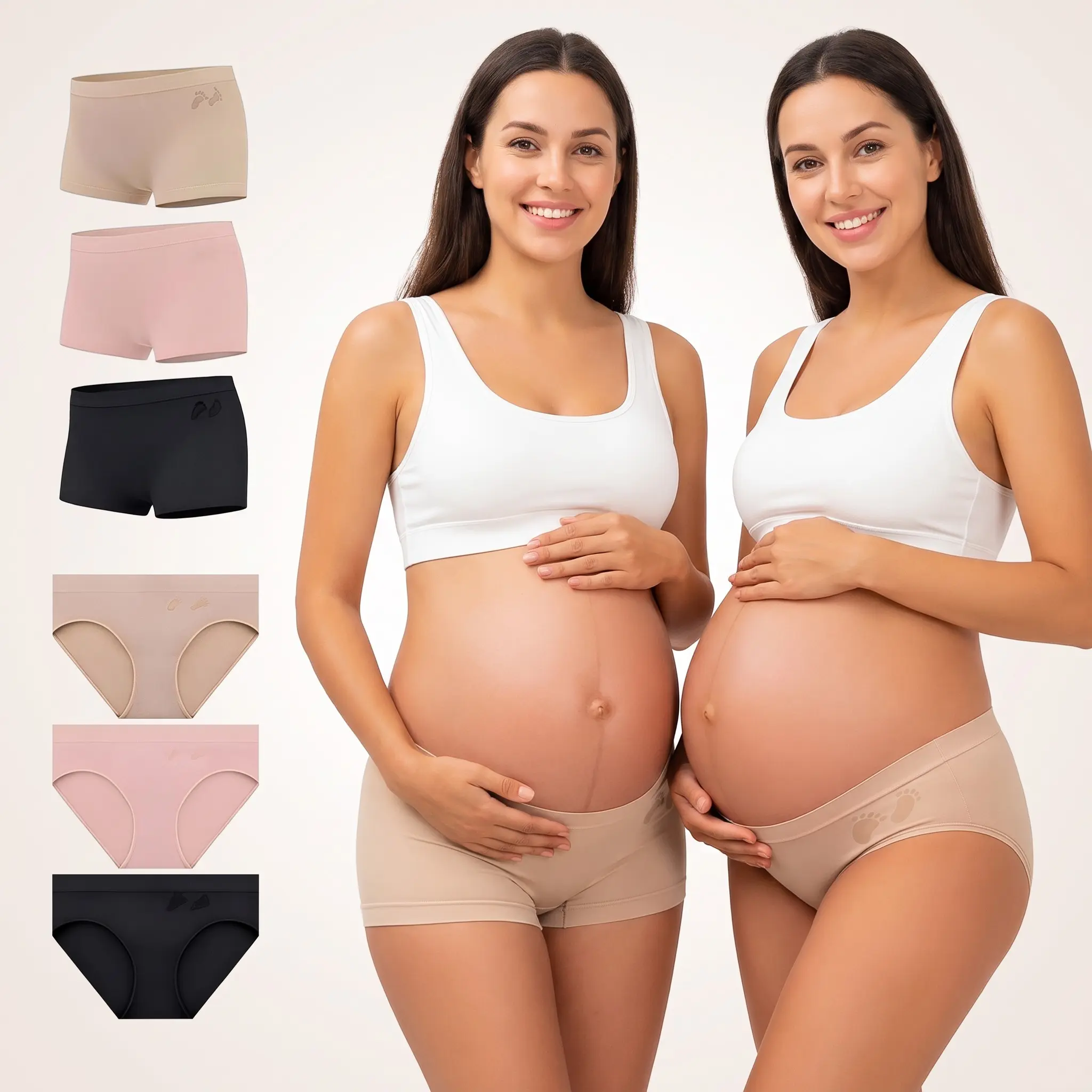 Women's Seamless Cotton Blend Maternity Underwear - Low-Waisted Breathable Pressure-Free Bikini & Boyshort Plain Pregnancy Panties, Under Bump Postpartum Panties 6-Pack