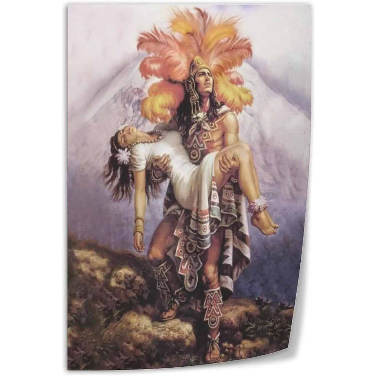 Aztec King & Chicano Woman Portrait Canvas Art Poster - Handmade Craft Wall Decoration, Unframed Interior Decor for Living Room, Bedroom - 12x18in (30x45 cm) Home Supplies