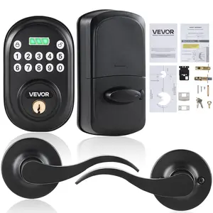 VEVOR Keyless Entry Door Lock with Handle, Electronic Keypad Entry Lever, Password and Key Unlock Combination, Auto-Locking Keypad with Deadbolt, One-time Password, for Front Door, Matte Black