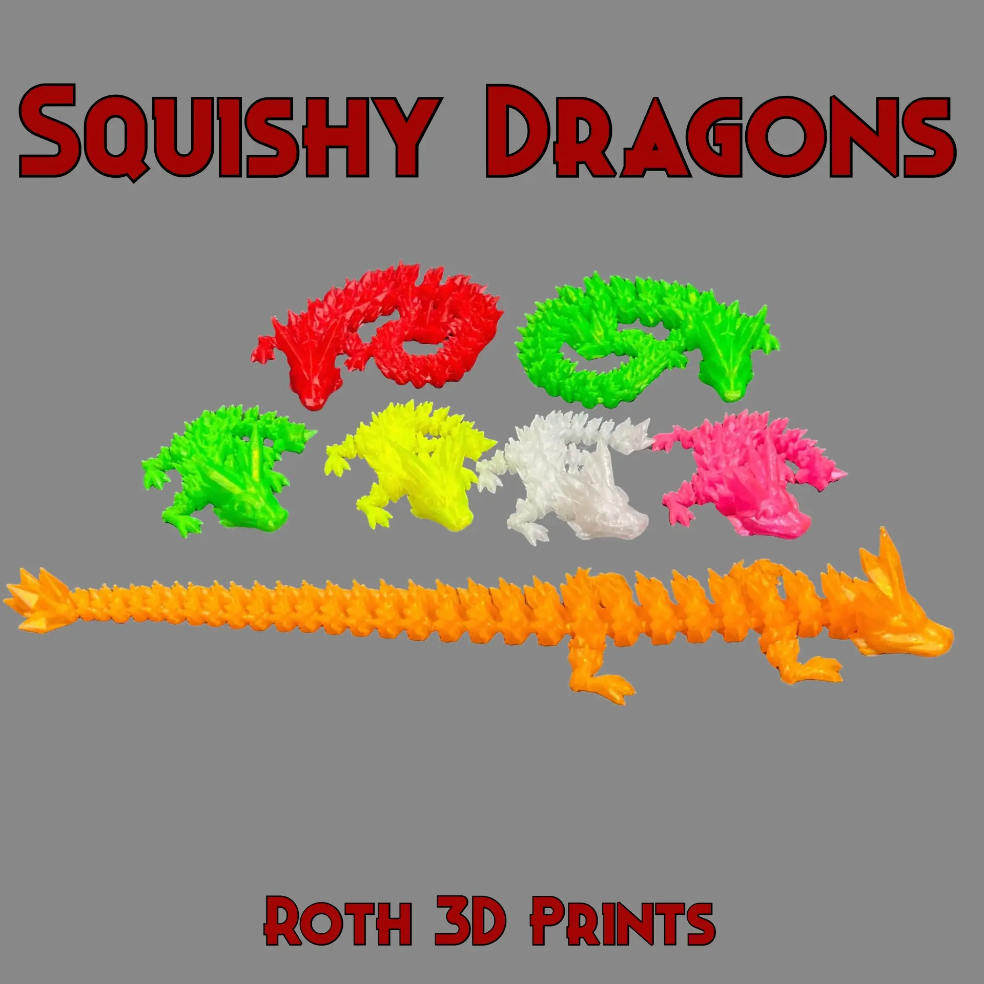 Squishy Dragons - Super Durable Dragon Figurines - Articulated 3D Printed Flexi Crystal Dragons