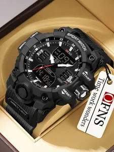 OFNS Top Dual Display Men Watches Waterproof Sports Watch Quartz Wristwatch, Tactical Sport Watch, Waterproof Watch with Luminous & Alarm & Calendar Function, with Box