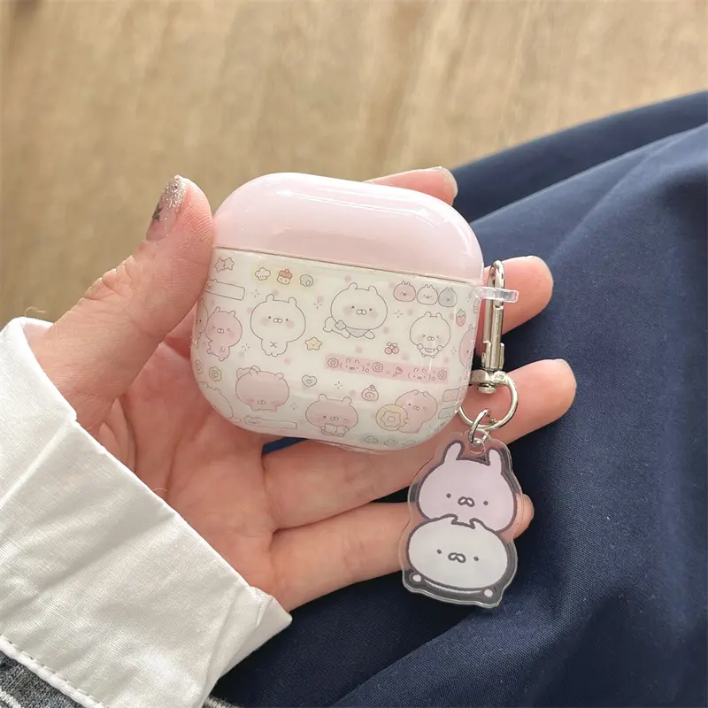 Pink lid cartoon bunny | bunny pendant | contrasting color headphone protective case | best friend gift | for AirPods 1 2 3 4 Pro Pro2 Pro3 | Earphone Protective Cover