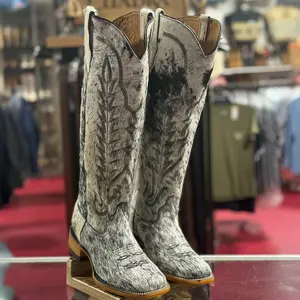 Lirac Women's Milky Hair-On Hide Square Toe Cowgirl Boots