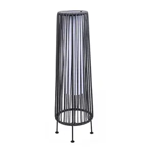 JT Morolux Solar Rattan Floor Lamp Outdoor, Waterproof LED Standing Lights, Handwoven Black Wicker Solar Patio Lamps for Garden, Porch, Yard, Deck, Lawn Decorations – Auto On/Off (Black)