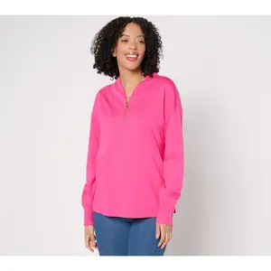Isaac Mizrahi Live! Essentials Pima Cotton Quarter Zip Top