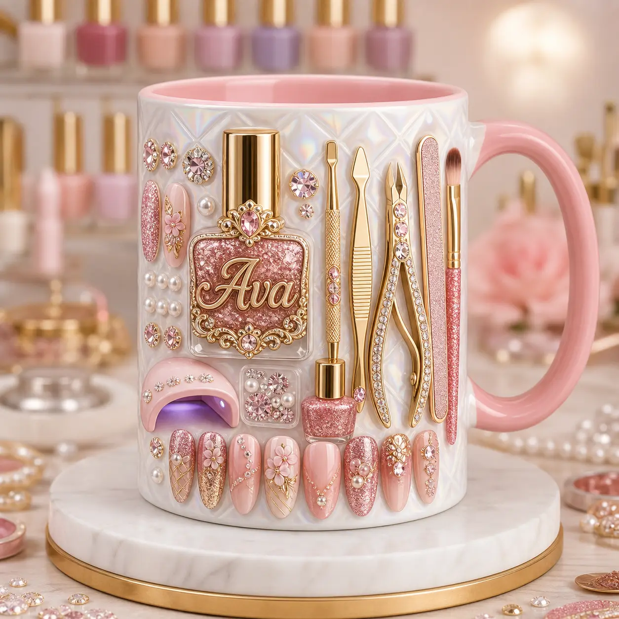 Personalized Nail Technician Mug, 3D Effect, Nail Artist Coffee Cup, Professional Manicurist Gift, Nail Salon Owner Mug, Gel Polish Beauty Cup, Acrylic Nail Art Mug, Nail Tech Tools Cup, Pink Nail Design Mug, Custom Accent Mug, Beauty Professional Gift