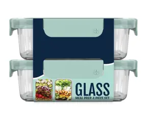 Duraglass Glass Containers with Locking Lids, Set of 2 - 3.4 Cup Capacity Kitchen Plastic