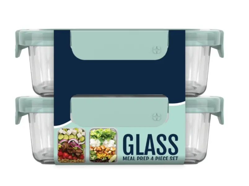 Duraglass Glass Containers with Locking Lids, Set of 2 - 3.4 Cup Capacity Kitchen Plastic