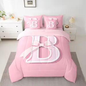 Pink Bow Bed Set,Decor Monogrammed 7 Pieces Beeding Set,Personalized Initial B Ultra Soft Bed in a Bag with Comforter,Sheets,Pillowcases Fashion