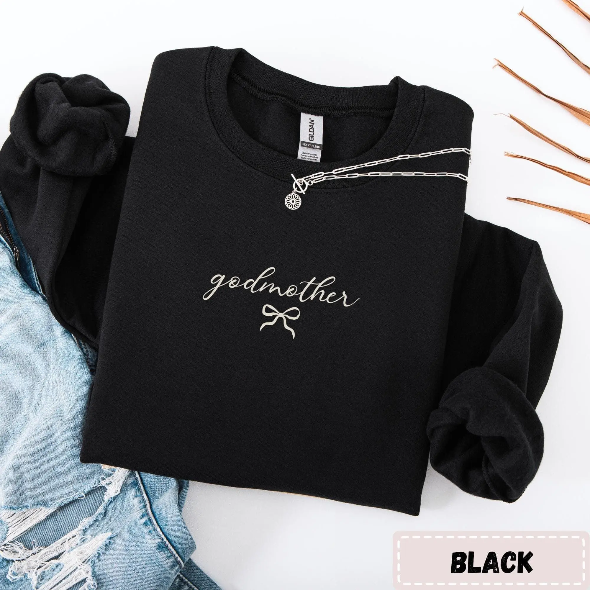 Godmother Sweatshirt, Minimalist Godmom Crewneck, Coquette Bow Baptism Sweater for Mother's Day Cozy Religious Pullover, God Mother Proposal