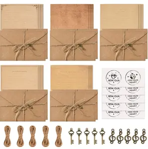 Vintage Stationary Paper and Envelopes Set,Writing Stationery Paper Letter and Envelopes Includes 20 Sheets of Vintage Letter Papers,10 Envelopes,10 Hemp Ropes,10 Retro Keys