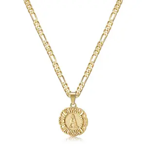 KISSYAN Initial Necklace For Women Girl, 14K Gold Plated Round Letter Pendant Necklace Capital Monogram Necklace Alhpabets from A-Z Figaro Chain Necklace TikTokShopBlackFriday