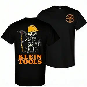 Klein Tools 2 side T-Shirt – Skeleton Wearing Hard Hat Holding Coffee and Hammer Shirt, Perfect for Casual Wear , All size, Full color, Gift For Him - Her