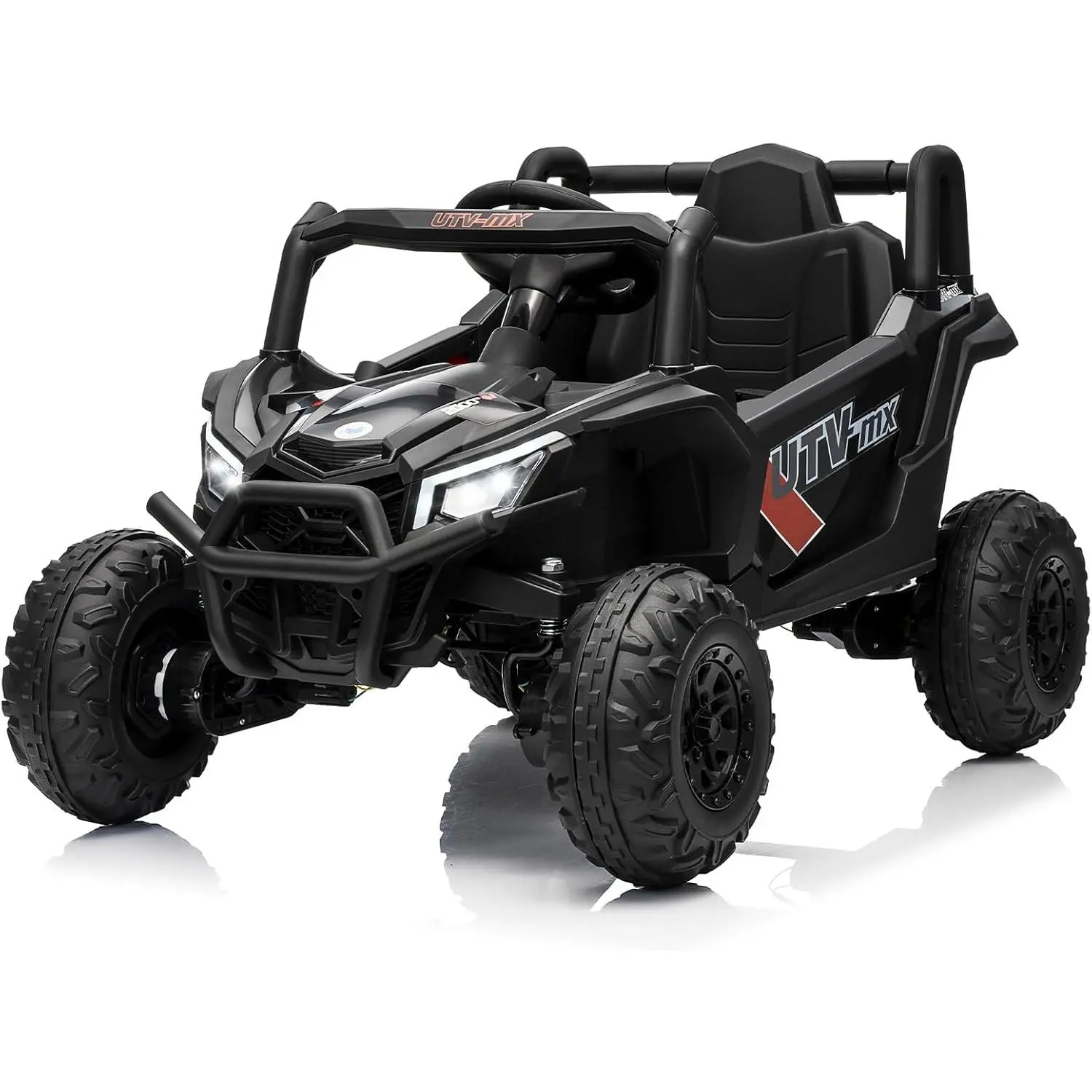 Garvee Black 12V Kids Ride On UTV Truck With Remote Control 4WD/2WD Switchable Four Motors Spring Suspension Eva Tires Led Lights Music And Safety Belt Black