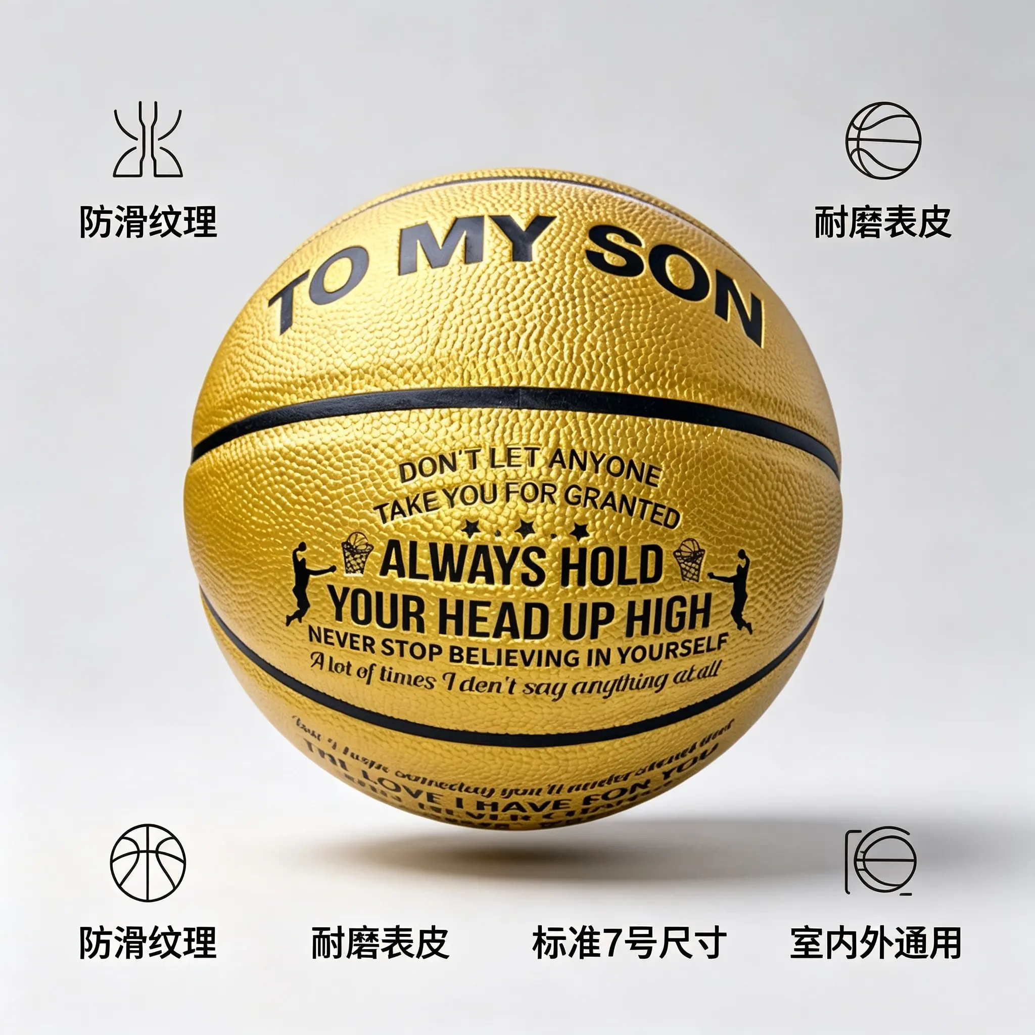Golden Basketball To My Son Engraved Motivational Message Size 7 Basketball Gift For Son Inspirational Sports Gift For Teen Boys Basketball Player com basket