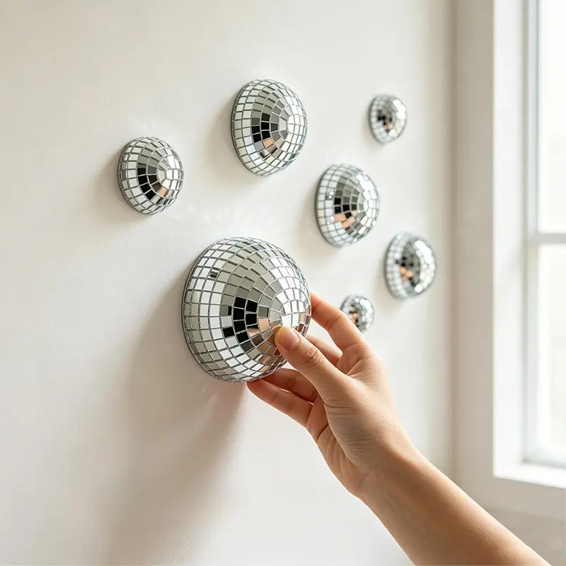 5/8 Pieces Disco Reflective Mirror Hemisphere Decorative Wall Stickers, Wall Decals, Sticker Decoration, Self-Adhesive Multi-Sizes Set (5/8/10/12cm), Retro Living Room Home Party Decor