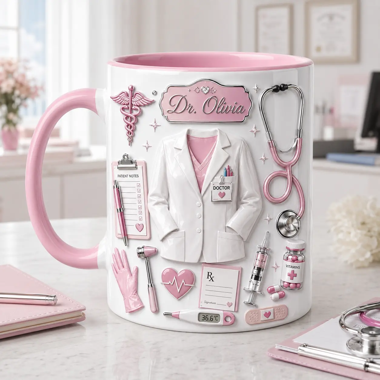 Personalized Doctor Life Faux 3D Printed Mug, Custom Name Coffee Cup, Doctor Gift, Medical Staff Mug, 2D Printed Ceramic Cup, Gift For Fan