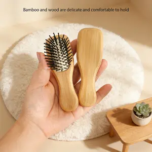 Mini Bamboo Massage Comb with Soft Air Cushion, Comfortable Scalp Massager, Portable Pocket Comb for Women, Ideal for Handbag Use
