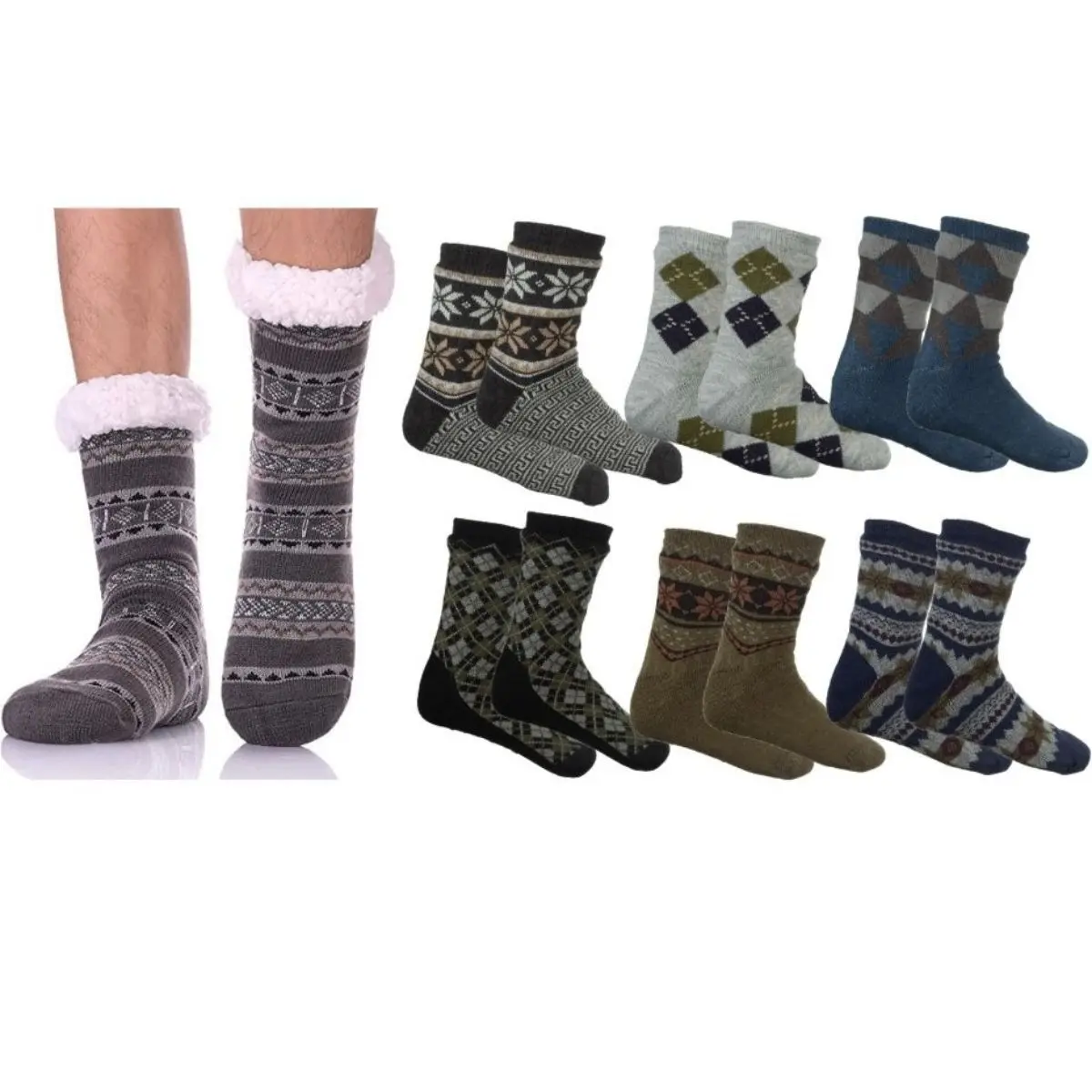 Men's Soft Fluffy Sherpa Slipper Socks (3-Pairs) Men's Soft Fluffy Sherpa Slipper Socks (3-Pairs)