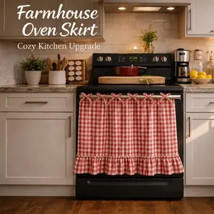 1PC Farmhouse Oven Skirt Curtain with Plaid Design & Ruffle Edge Tie-Up Cabinet Cover - Suitable for Rustic Kitchen Decor, Stove Cover Blinds for Ovens, Panel for Cabinet Concealment, Country Style for Home Kitchen Styling Apron，home essential