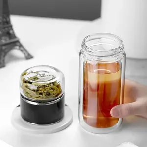 Double Wall Glass Tea Infuser Bottle Tumbler,Leakproof Travel Mug With Stainless Steel Filter For Loose Leaf Tea & Fruit Water, Hot Or Cold Ready, Suit For Office Home