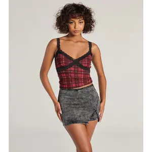 Edgy Style Acid-Wash Denim Skort