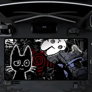 [ SALE UP 45% ] Dark Punk Anime Mousepad XL Creepy Cat Gaming Desk Mat Grunge Neon Aesthetic Mouse Pad PC Setup Gift