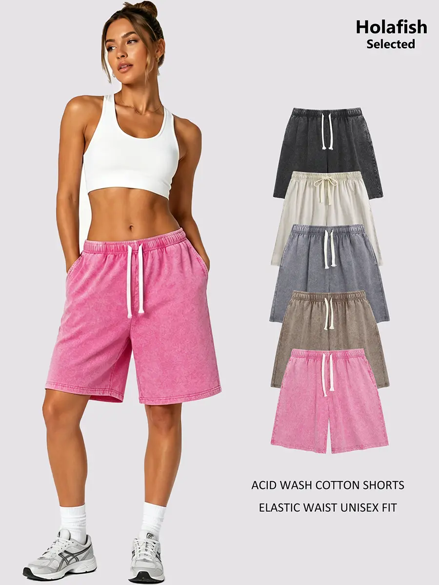 Holafish Women's Vintage Acid Wash Oversized Relaxed Fit Unisex Shorts, Summer Streetwear for Garden Parties, Coastal Walks