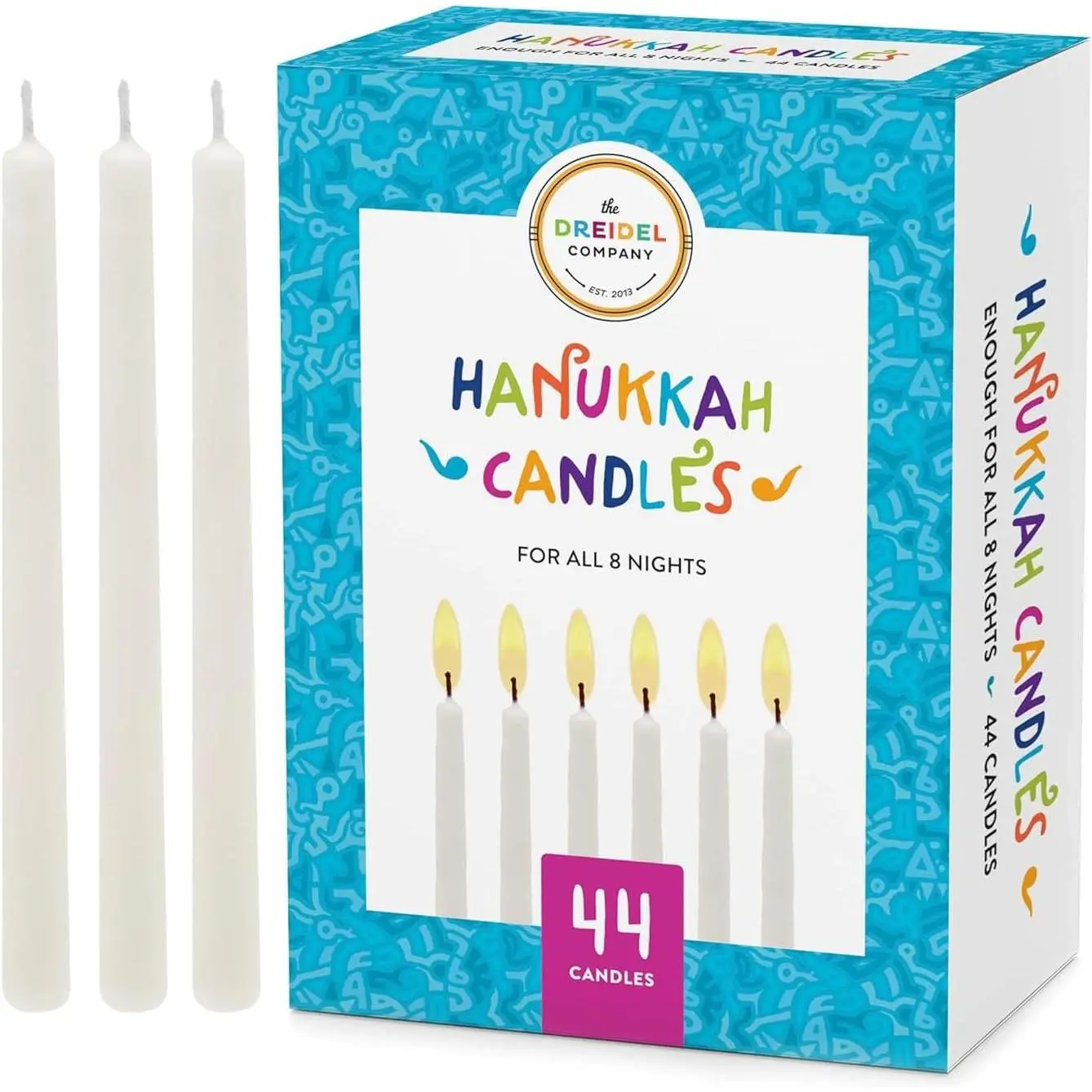 White Unscented Hanukkah Menorah Candles - 44 Count for 8 Nights, Festive Home Decoration Single Piece, 44 Candles
