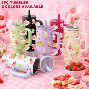 1pc 40oz Stainless Steel Tumbler with Handle and Straw, Funny Pickle Pattern Insulated Thermal Cup, Car Cup Holder Friendly Portable Travel Mug for Coffee and Ice Drinks, Large Capacity Reusable Cup, Funny Gag Gift for Friends