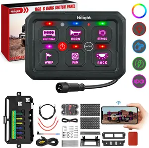 Nilight 6-Gang Switch Panel Circuit Control Relay System with Strobe Light Module, 12V-24V Car LED Lighting Accessories, APP RGB Backlight, Fuse Wiring Harness, Toggle/Momentary/Strobe Modes, Automatic Dimming for Cars, Trucks, Car Lighting Accessories