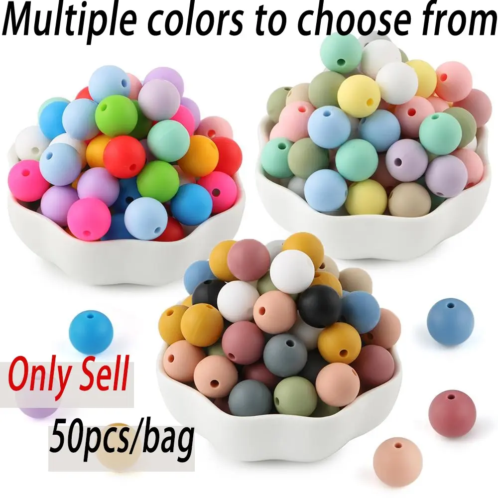 Silicone Beads Kit, 50 pcs Beaded Set of 15 mm Silicone Beads, Bead Assortment and DIY Beading and Jewelry Making Supplies for Keychains, Necklaces and Jewelry Crafts