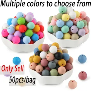 Silicone Beads Kit, Bead Assortment, 50pcs/set 15mm Silicone Beads, DIY Beading Supplies for Keychain and Necklace Making, Jewelry, DIY Jewelry Decoration Crafts