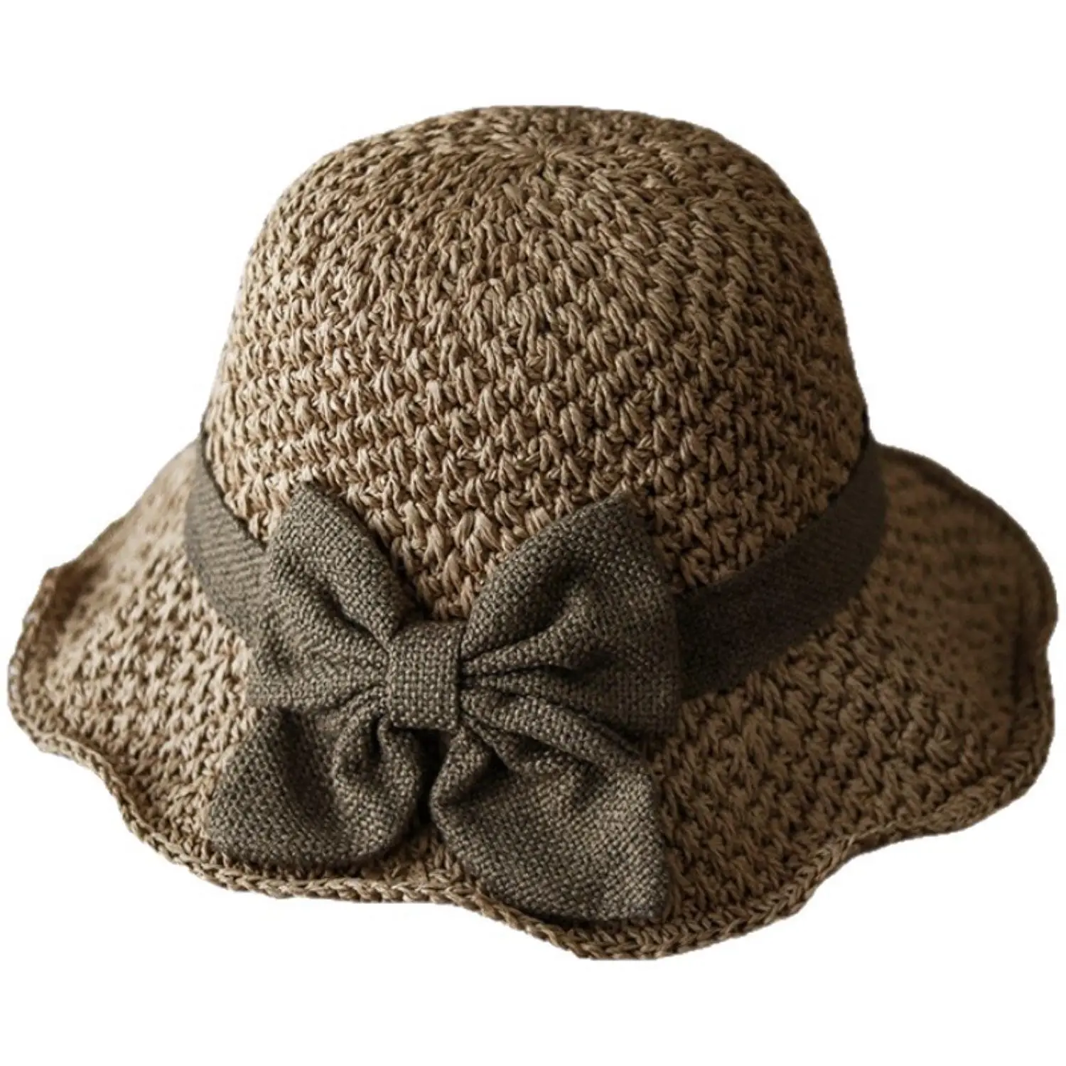 2026 Versatile retro woven handmade straw hat with ruffled bow, elegant French sun hat, foldable, breathable travel beach hat.,back to school,back to school haul