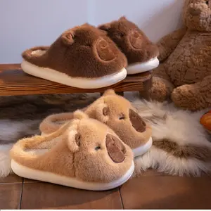 Cute Capybara Cartoon Fuzzy Slippers for Women & Men | Winter Warm Soft House Shoes with Non-Slip Rubber Sole, Thick Memory Foam & Adorable Cartoon Design | Unisex Indoor Outdoor Cozy Footwear Flipflop