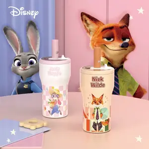 Disney Zootopia Judy & Nick, Strawberry Bear & Stitch Series 630mL (21.3oz) Straw Coffee Tumbler, Cute Insulated Travel Mug for Kids & Adults