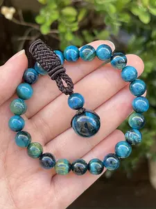 Fashion Blue Tiger Eye Pendant Necklace and Bracelet Set, Adjustable Woven Rope, Braided Cord, Daily Wear or Holiday Gift, Elegant Style