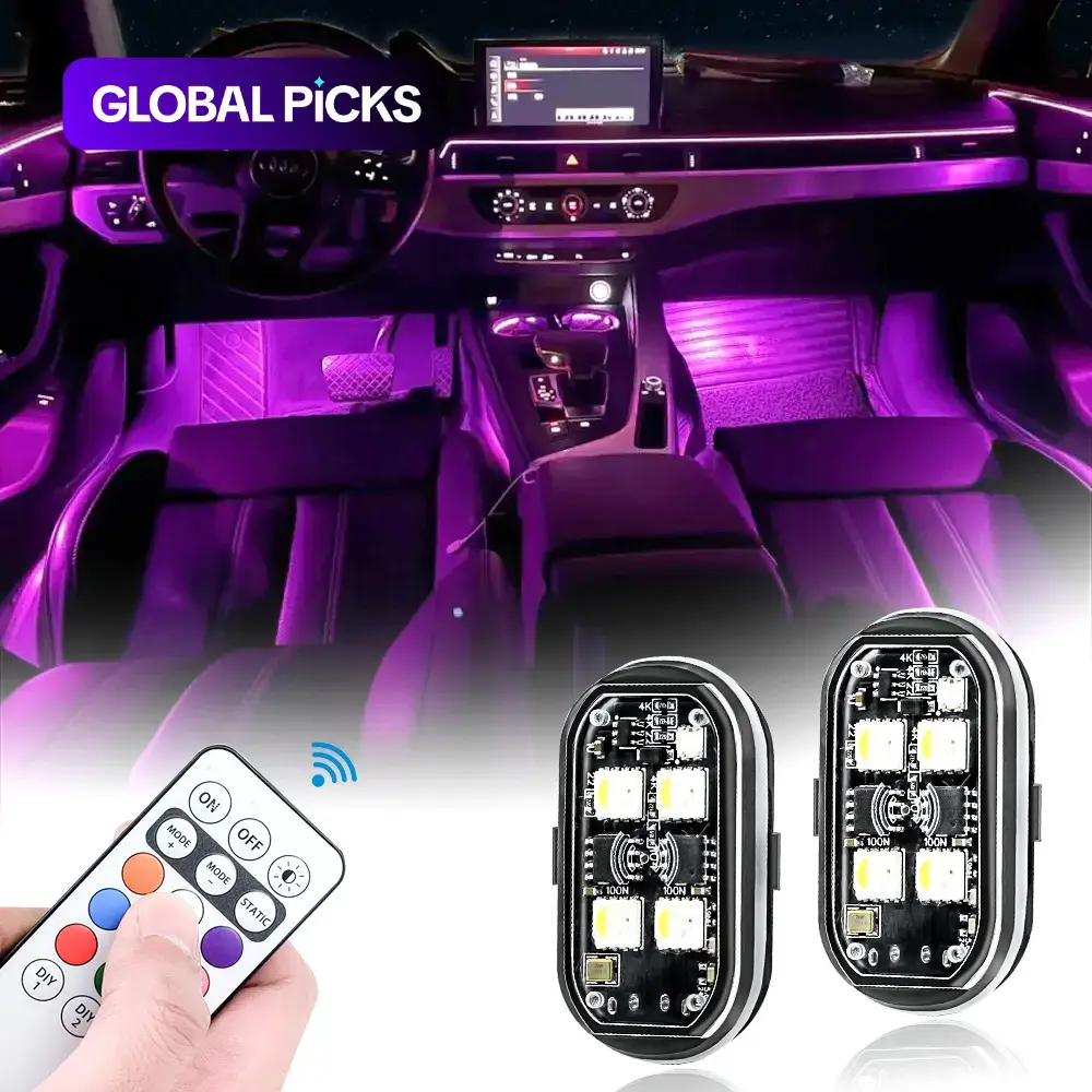 Car Interior Ambient Light, 2/4/6/8 Counts with Remote Control, Long Standby, Car Ambient Lighting, LED Decorative Accessories #GLOBAL PICKS