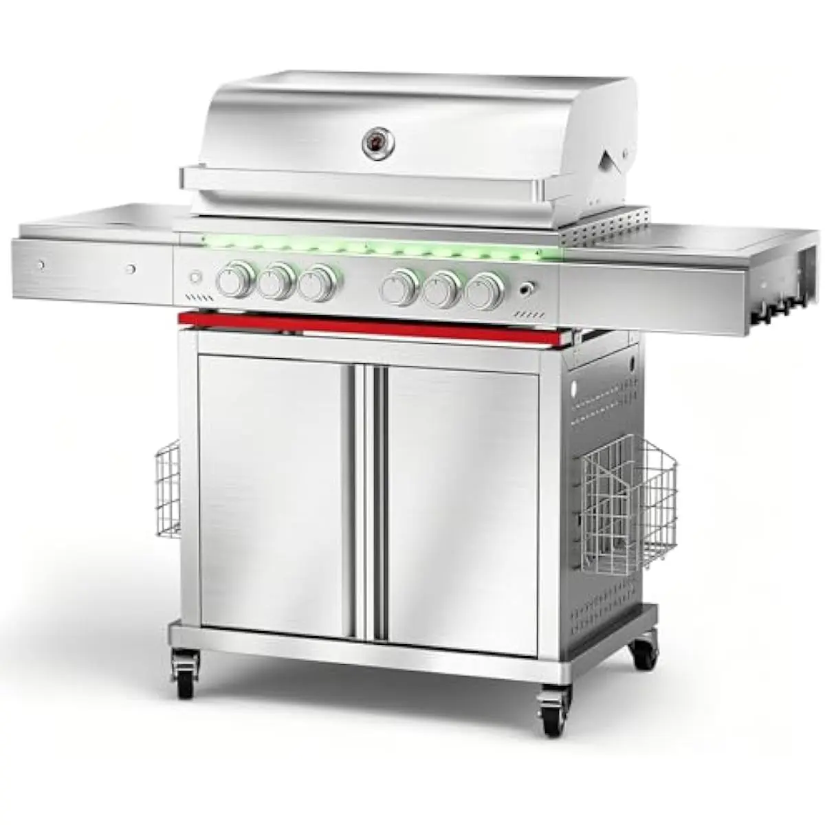 Electactic Heavy-duty Propane Gas Grill, SUS304 Stainless Steel 6-Burner BBQ Grill with 4 Main Burners, 1 Infrared Rear Burner, 1 Side Burner and LED Lights, High Performance Outdoor Grilling