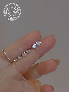 S925 Sterling Silver Heart Design Artificial Zircon Decor Stud Earrings, Heart Shaped Earrings, Fashion Earrings for Women & Men, Trendy All-match & Exquisite Jewelry for Birthday Gift, Stud Earrings Set, Earring Sets